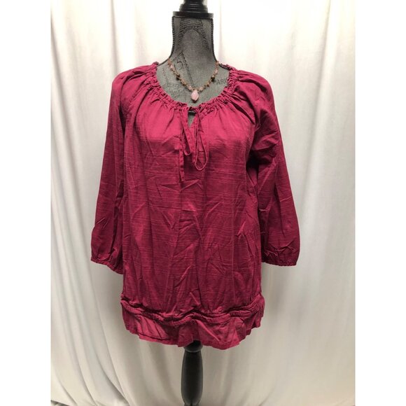 Faded Glory Peasant Top Womens Size XL 16-18 Cranberry Cotton Boho Lightweight - Picture 1 of 8
